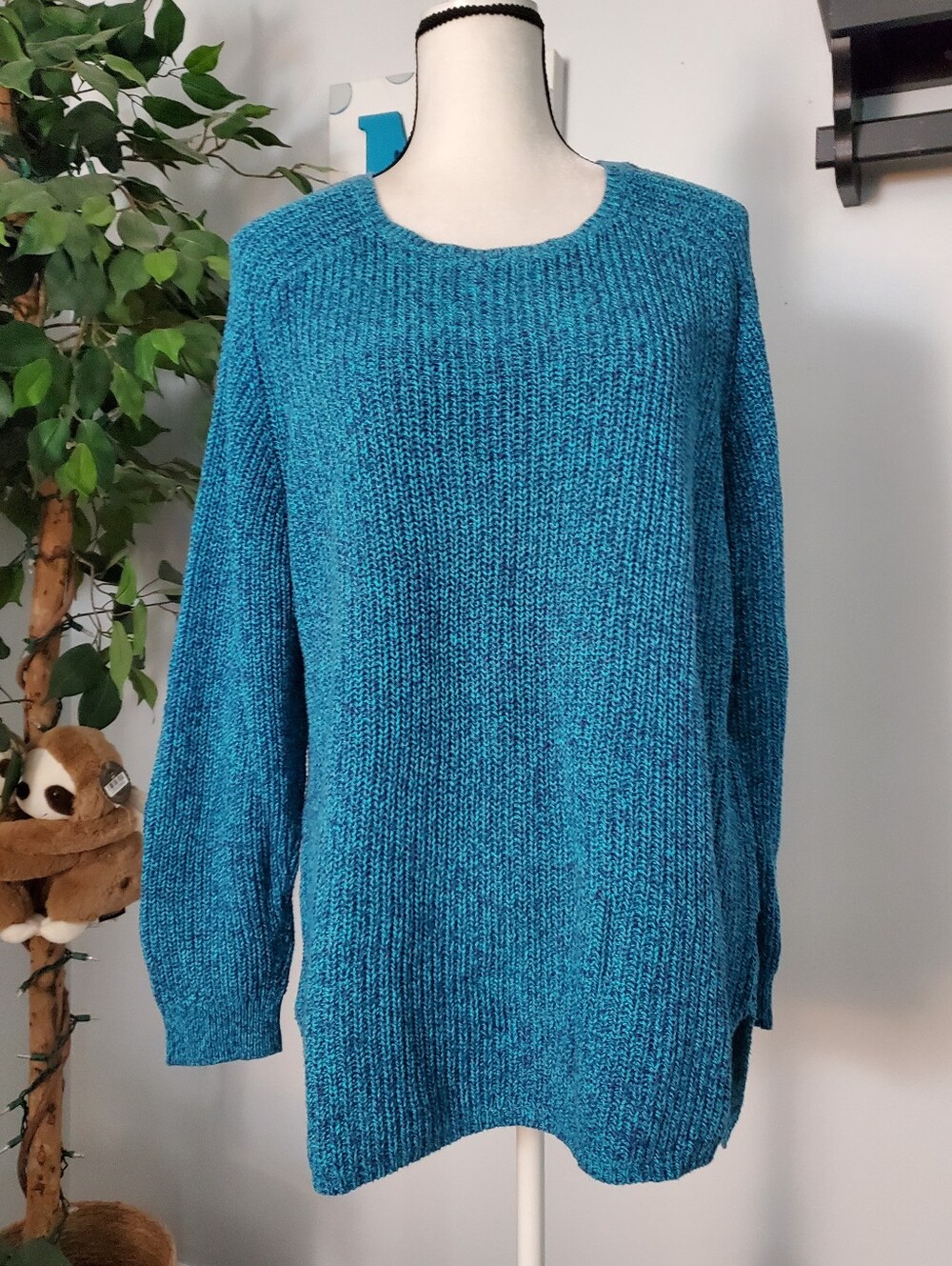 LIZ CLAIBORNE Teal Marled Crewneck Sweater 2X